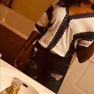 Striped V-Neck Blouson Top